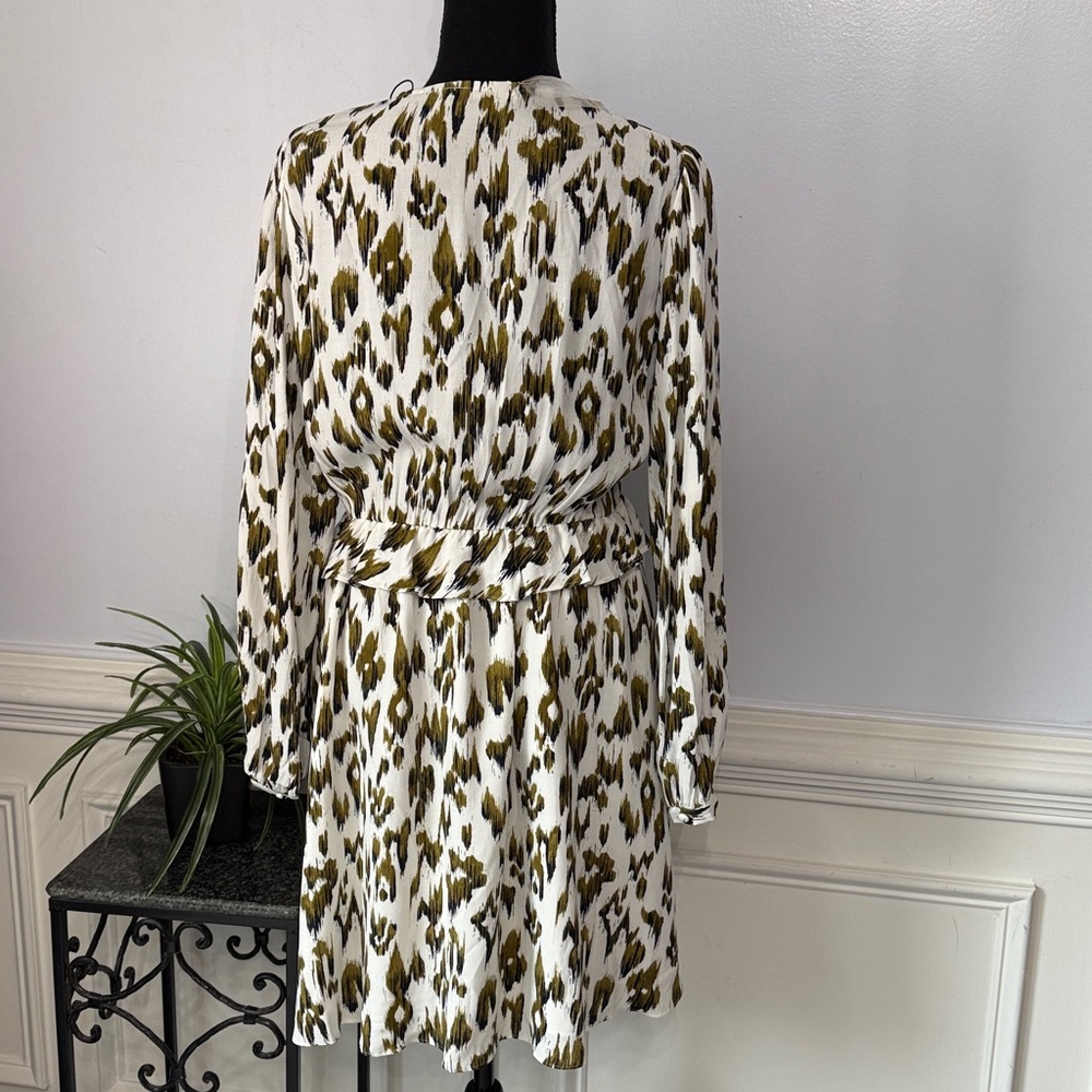 NWT Scotch & Soda White Green Brown Long Sleeve V Neck Dress S - Picture 4 of 9